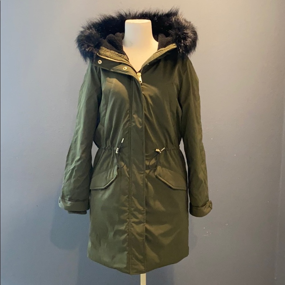 H&M Army Green Hooded Winter Coat